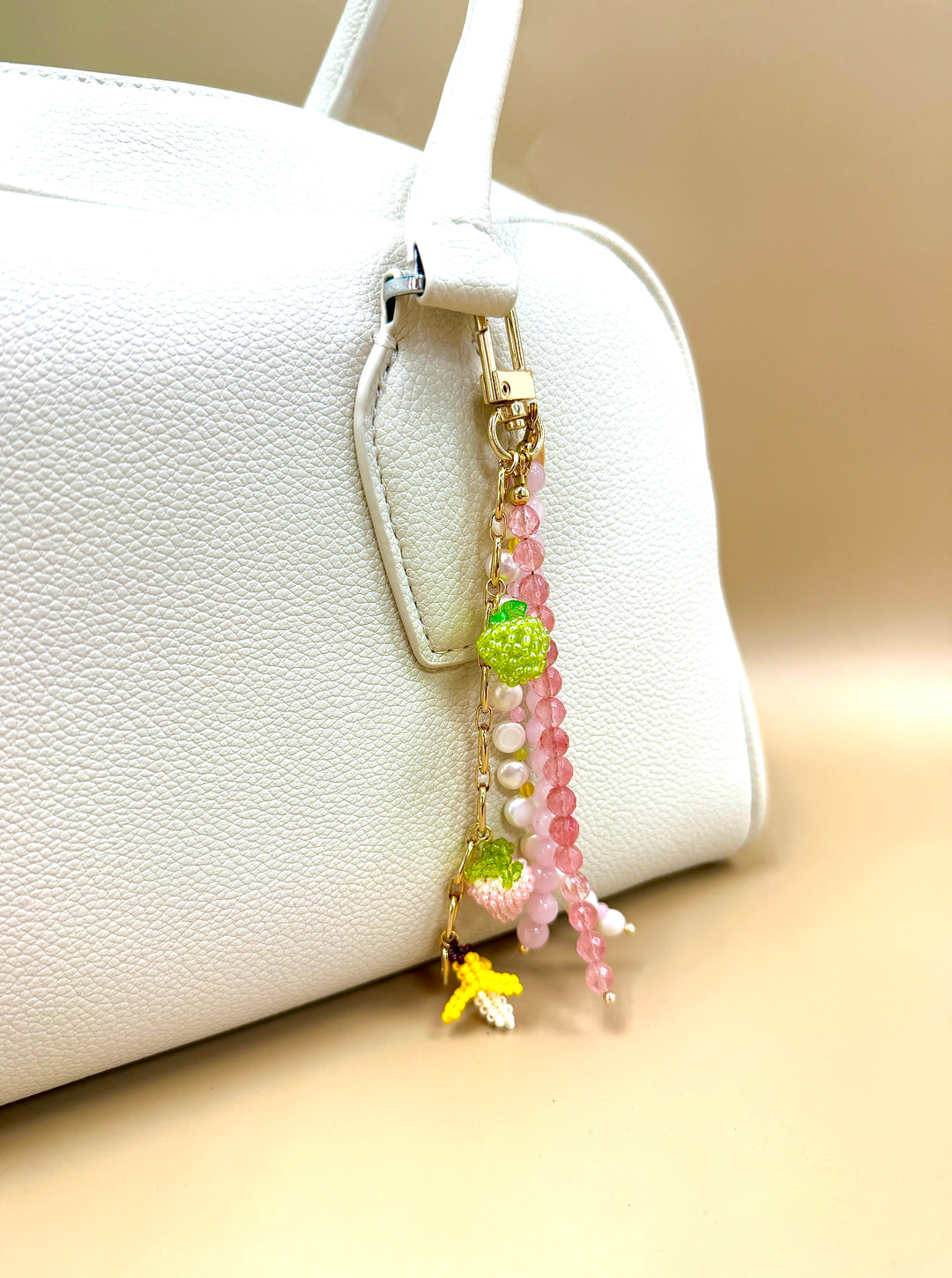 Fruit Charm Pink Gemstone And Pearl Phone Strap / Bag Charm PC103