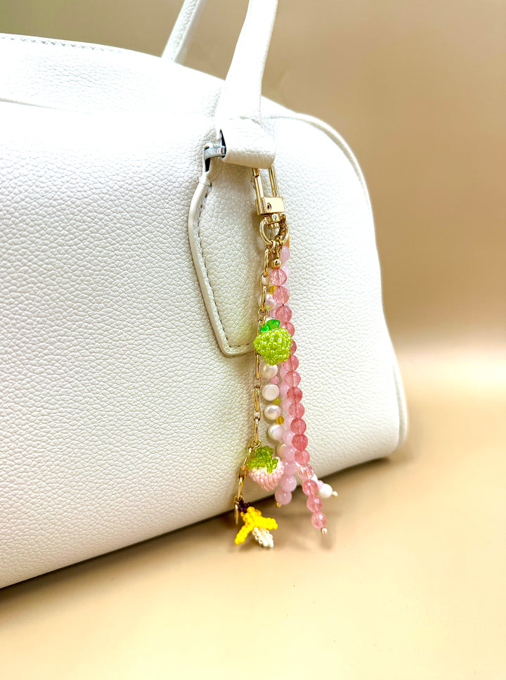 Fruit Charm Pink Gemstone And Pearl Phone Strap / Bag Charm PC103