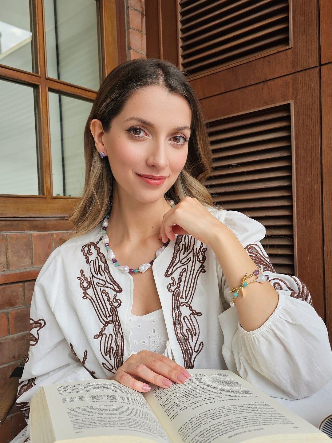 Elegant Baroque Pearls With Amethyst & Amazonite Necklace RN002