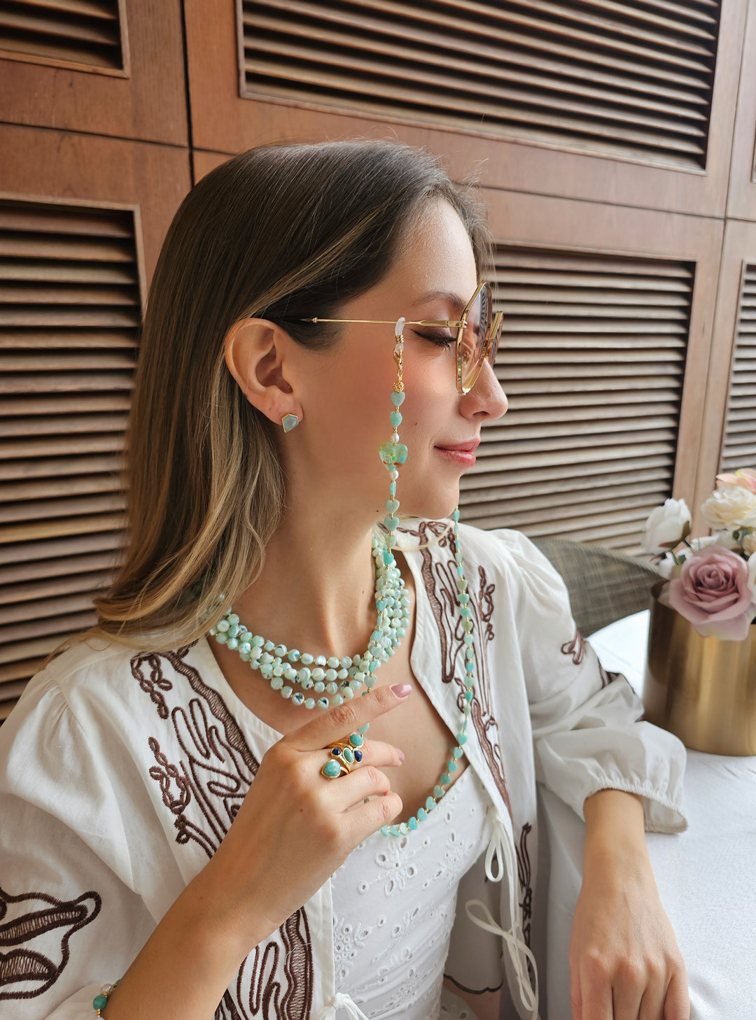 Heart Shaped Amazonite Eye Glasses Chain EC016