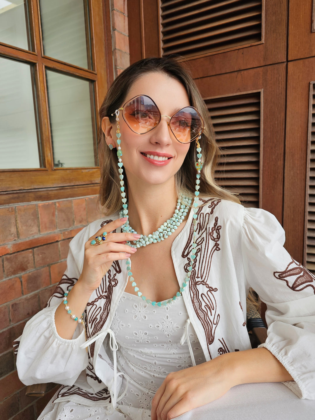 Heart Shaped Amazonite Eye Glasses Chain EC016