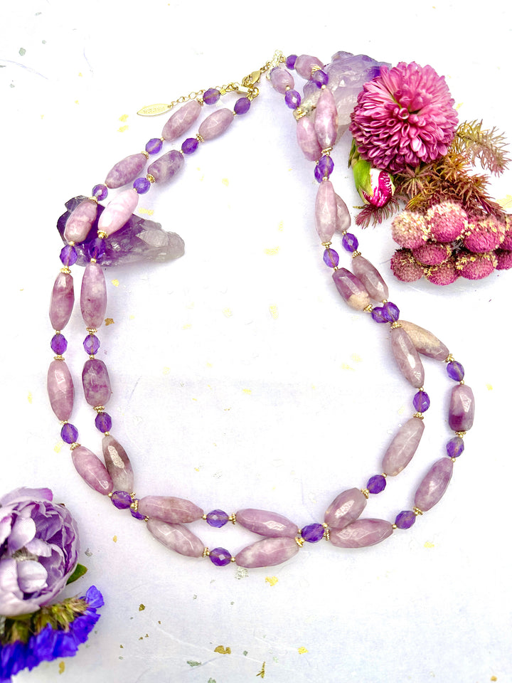 Double Layers Purple Gemstone Necklace LN018