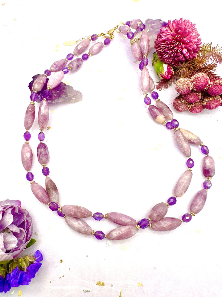 Double Layers Purple Gemstone Necklace LN018