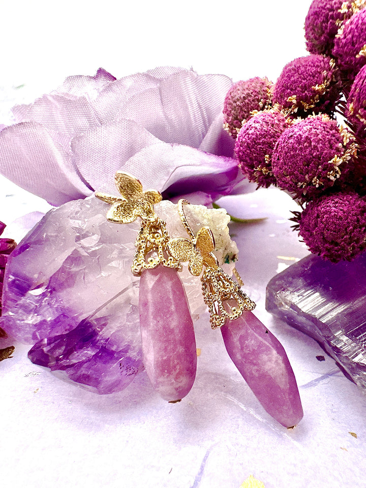 Teardrop Orchid Gemstone with Butterfly Hook Earrings LE014