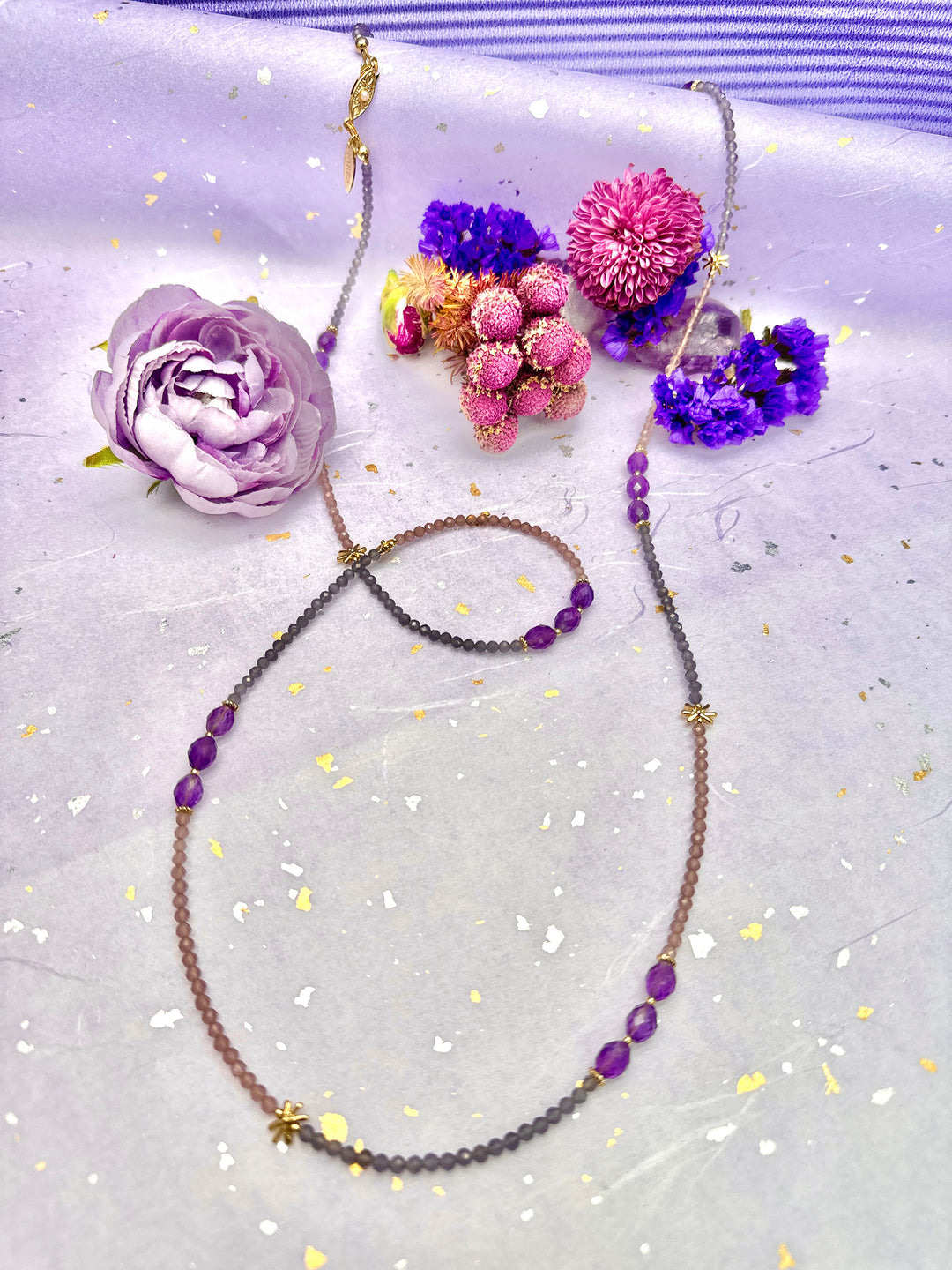 Purple Gemstone Color Matching versatile Long Necklace LN019