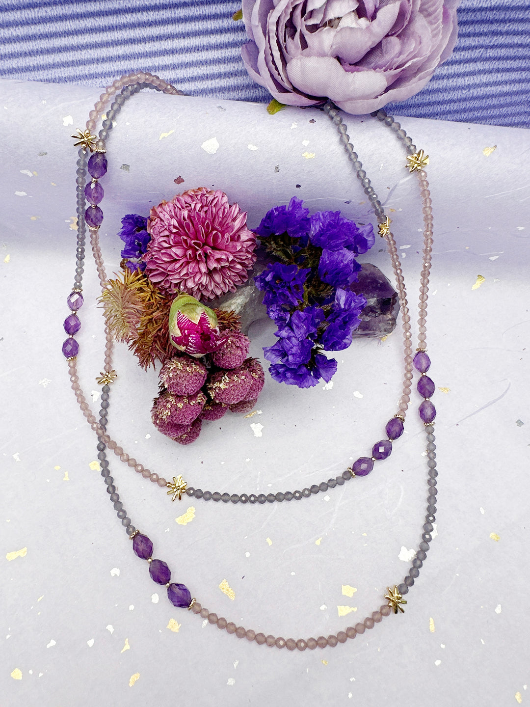 Purple Gemstone Color Matching versatile Long Necklace LN019
