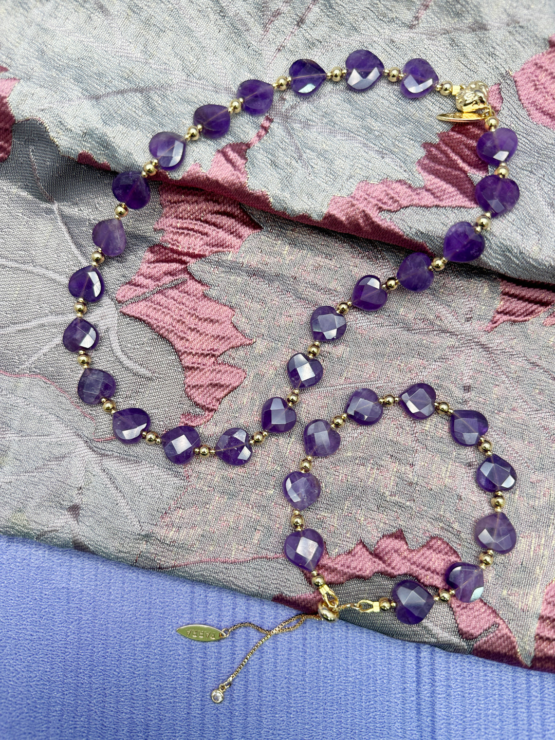 Heart Shaped Amethyst with Magnetic Clasp Choker/ Necklace LN015
