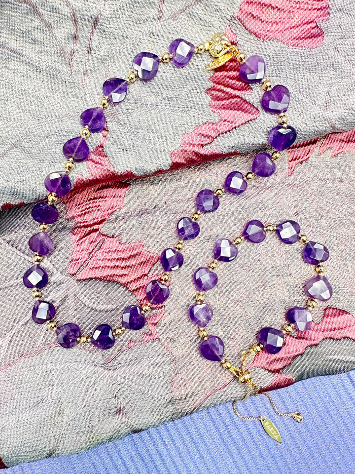 Heart Shaped Amethyst with Magnetic Clasp Choker/ Necklace LN015