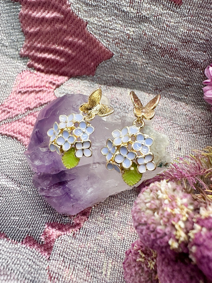 Purple Flower with Butterfly Stud Earrings LE016