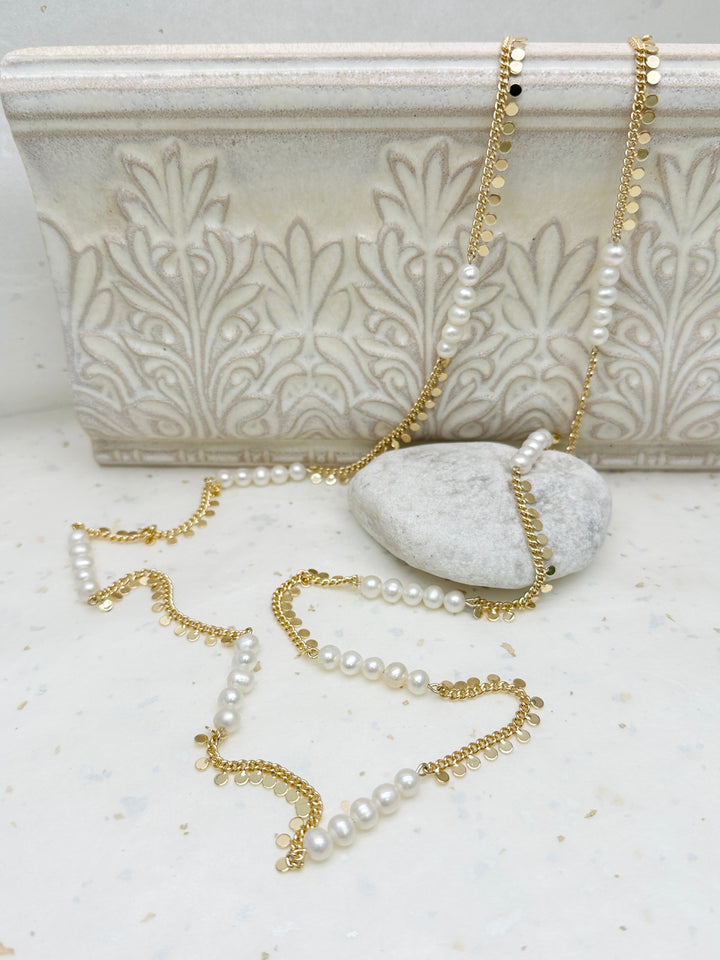Gold Chain with Freshwater Pearls Long Necklace LN065