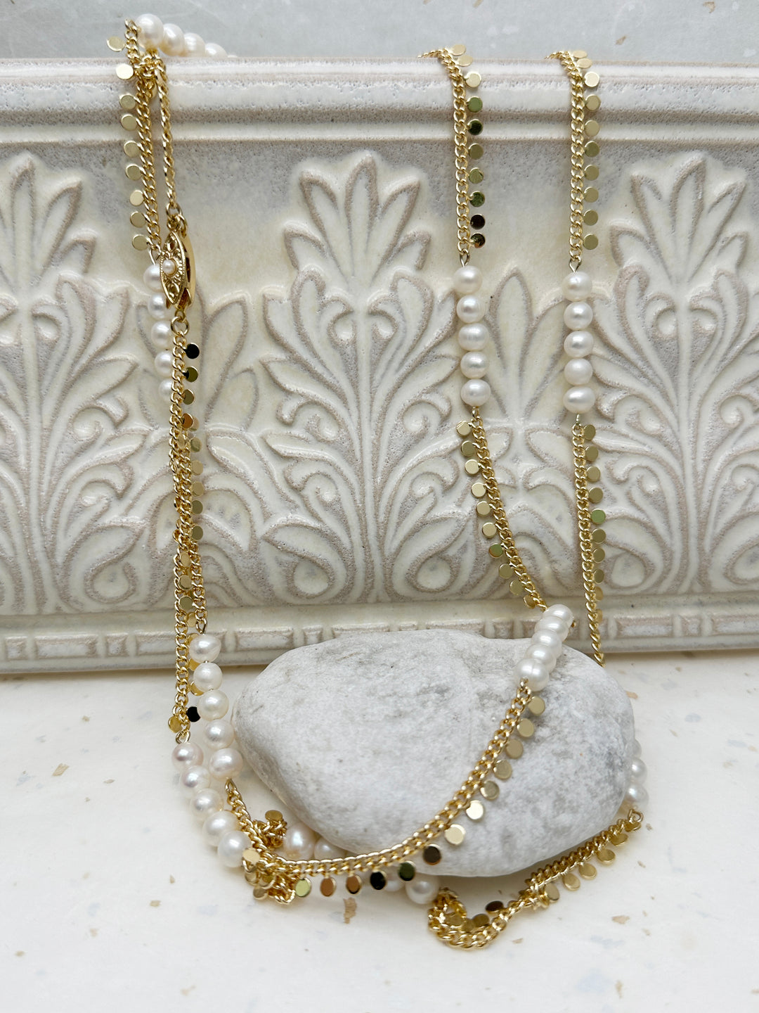 Gold Chain with Freshwater Pearls Long Necklace LN065