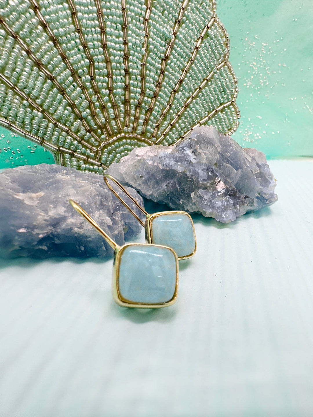 Square Shaped Aquamarine Hook Earrings LE021