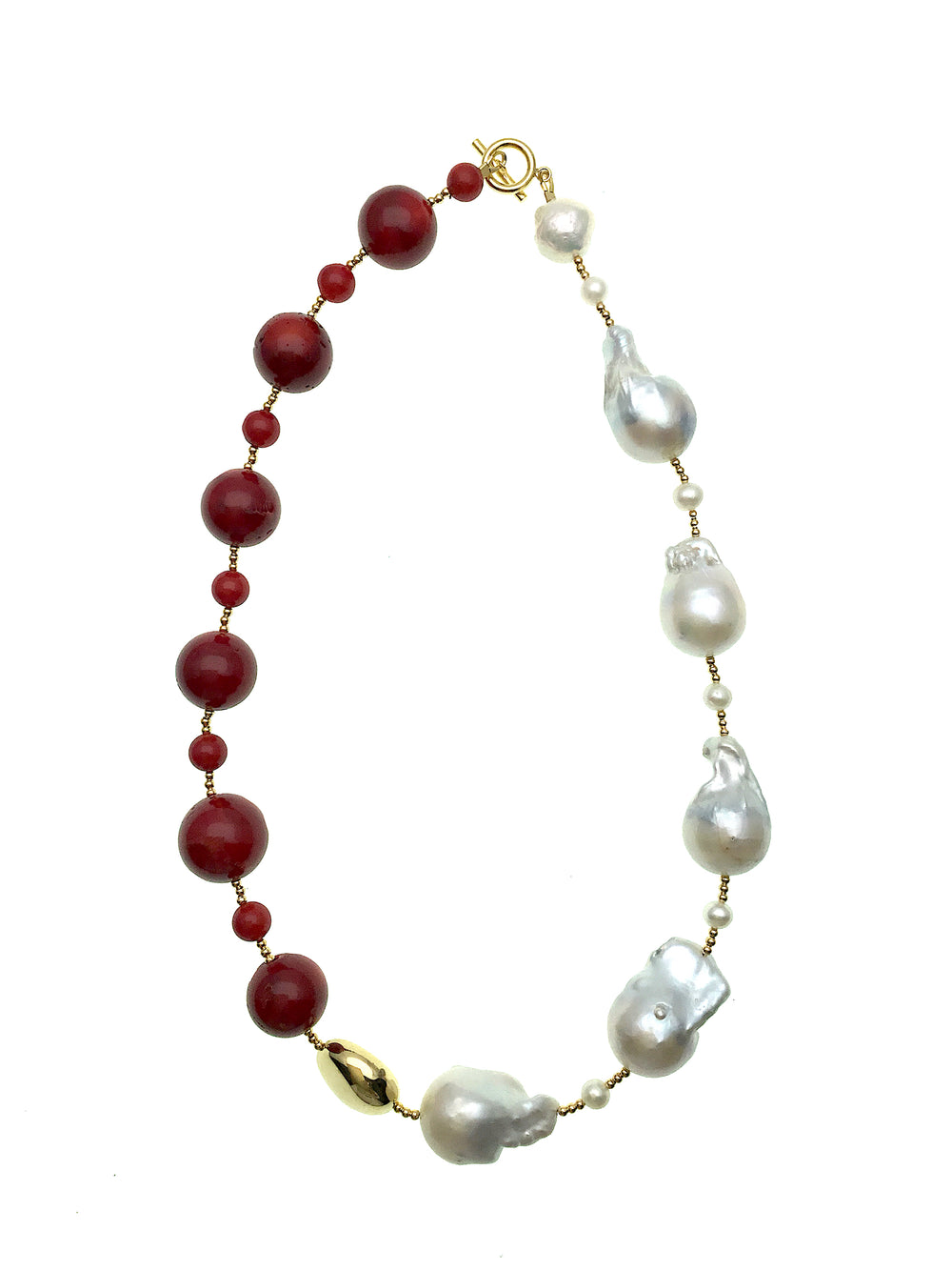 Natural Corals with Baroque Pearls Short Necklace DN205 - FARRA