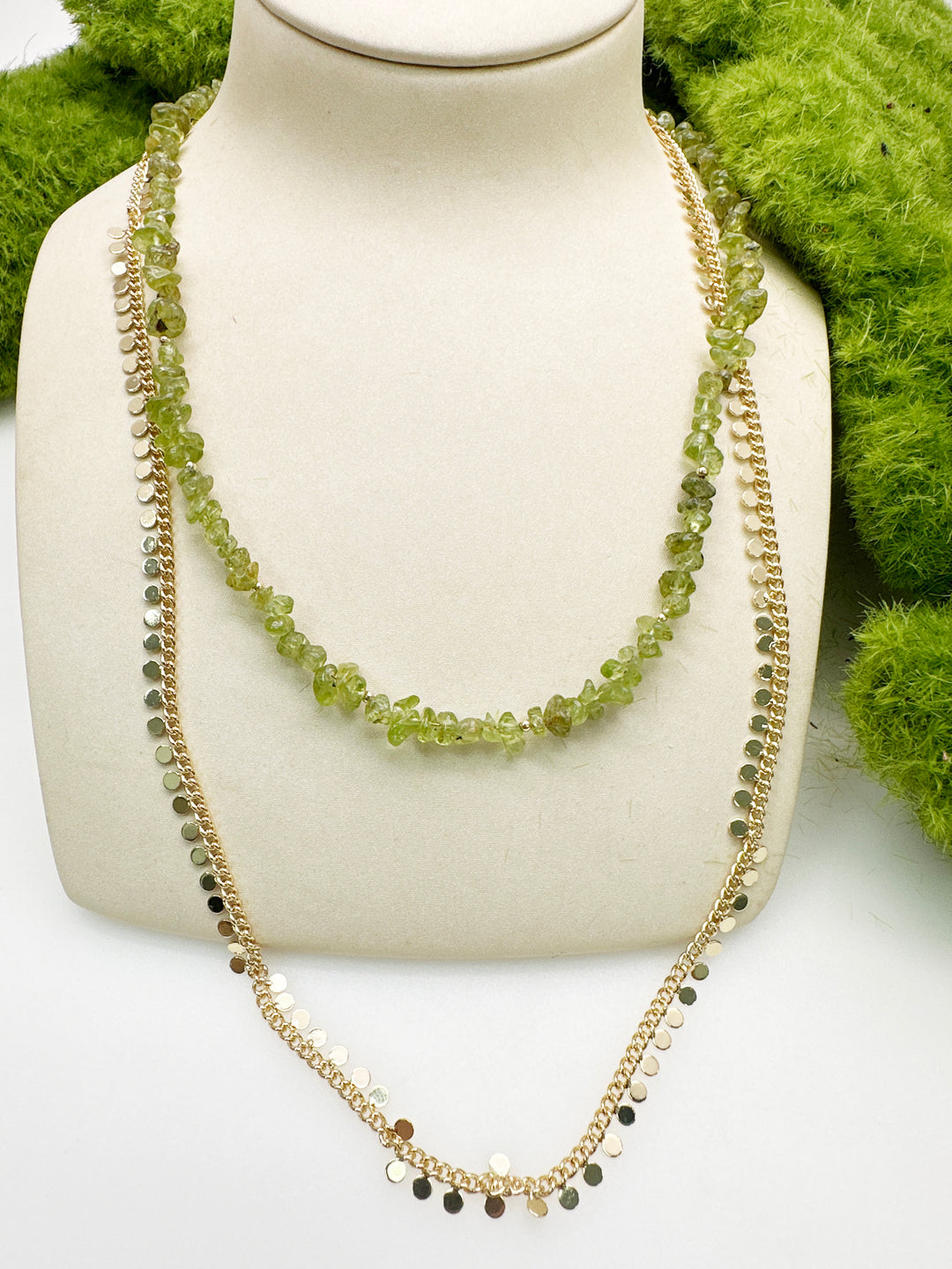 Irregular Peridot Double Layer Necklace LN082