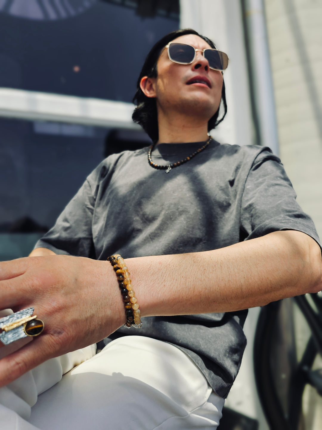Brown Tiger-Eye Stone Flexible Men's Bracelet MEB12