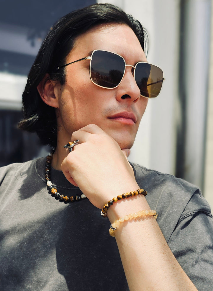 Brown Tiger-Eye Stone Flexible Men's Bracelet MEB12