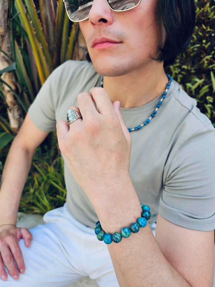 Blue Apatite With Sterling Silver Men's Necklace MEN27
