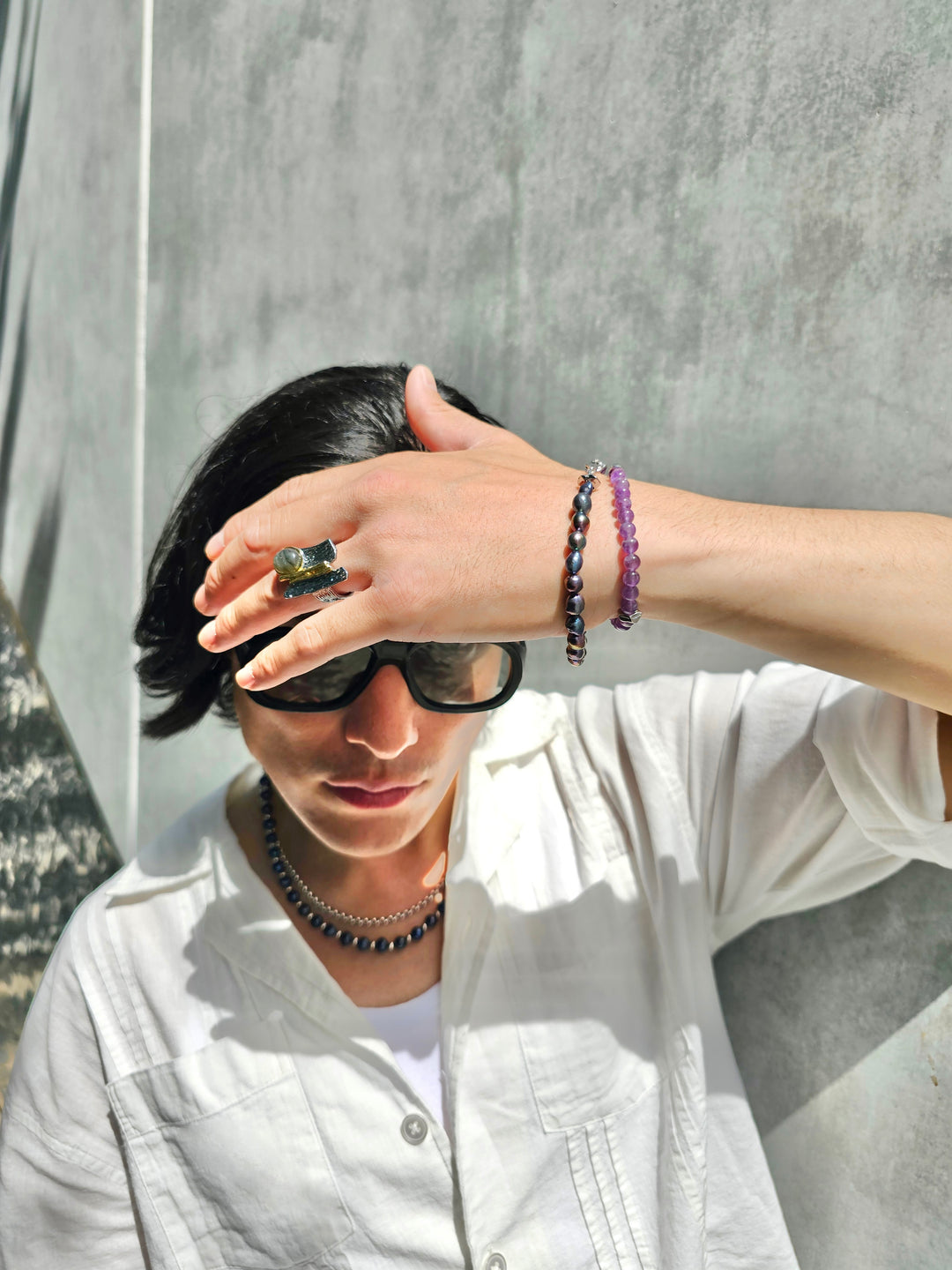 Deep Purple Freshwater Pearls Men's Bracelet MEB02