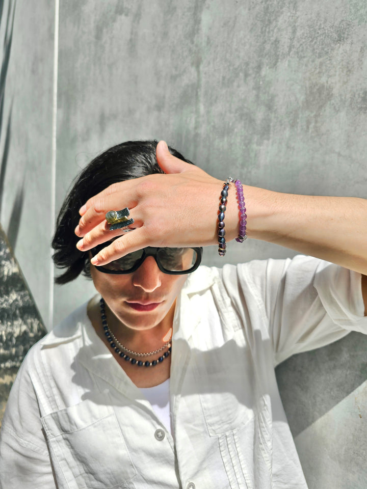 Deep Purple Freshwater Pearls Men's Bracelet MEB02