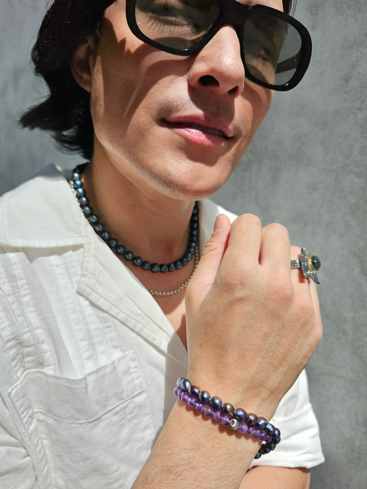 Deep Purple Freshwater Pearls Men's Bracelet MEB02
