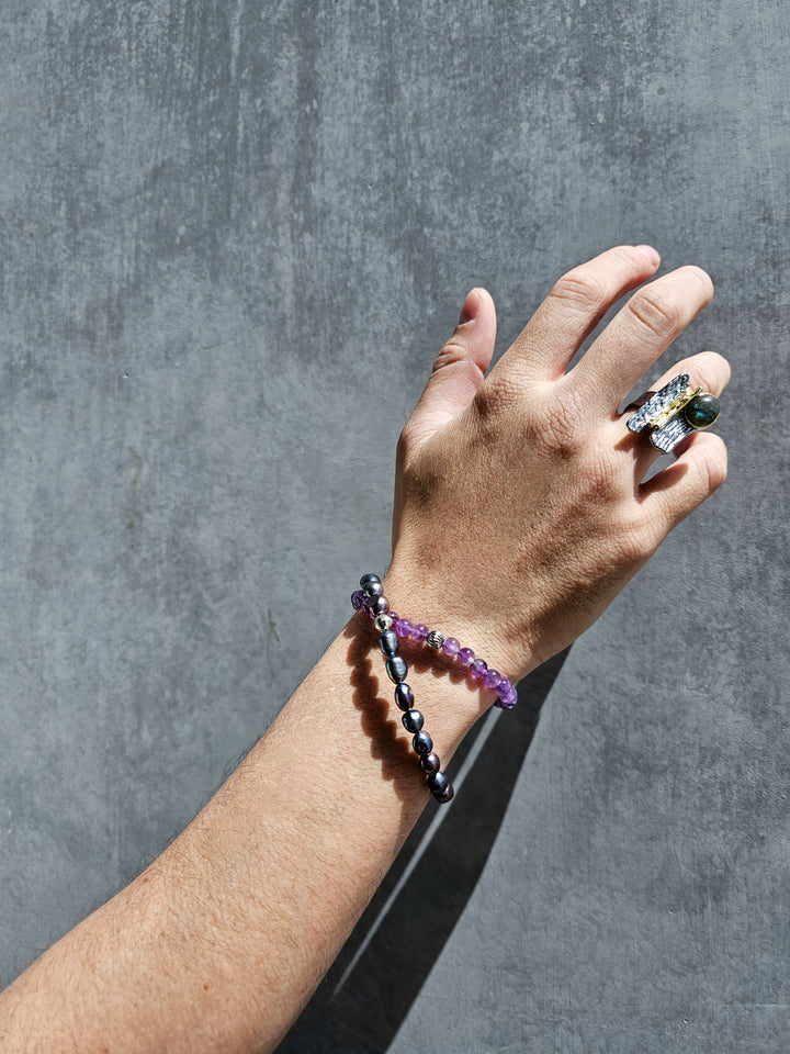 Deep Purple Freshwater Pearls Men's Bracelet MEB02