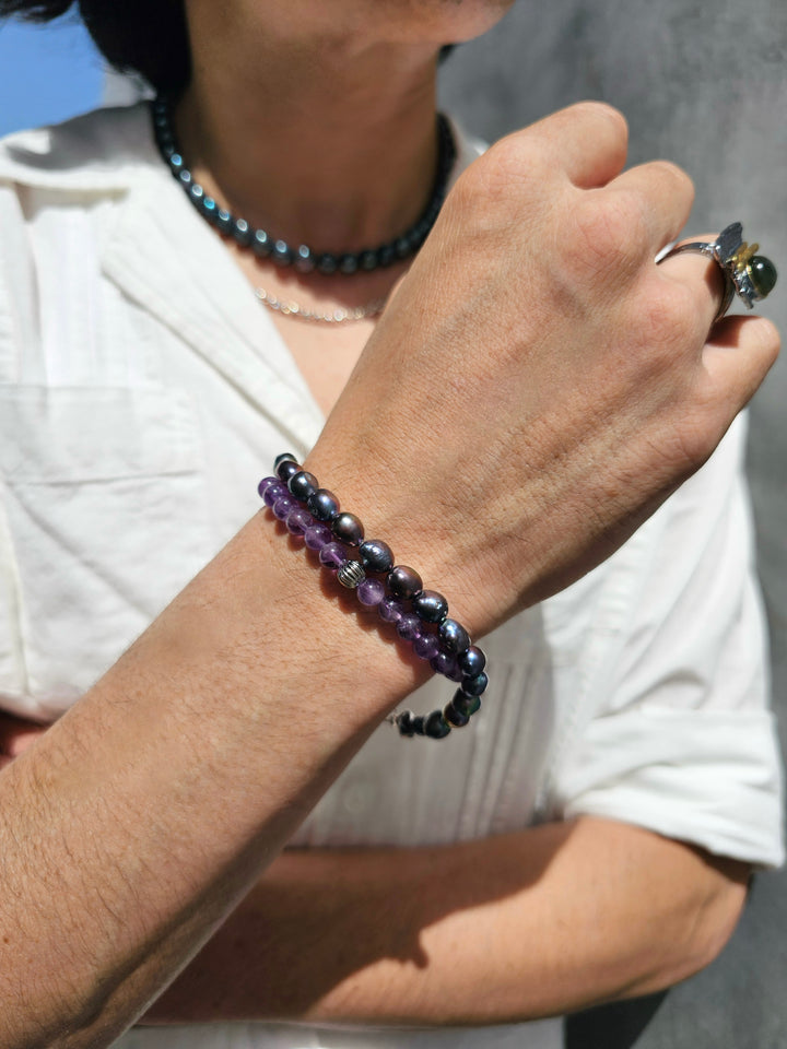 Deep Purple Freshwater Pearls Men's Bracelet MEB02