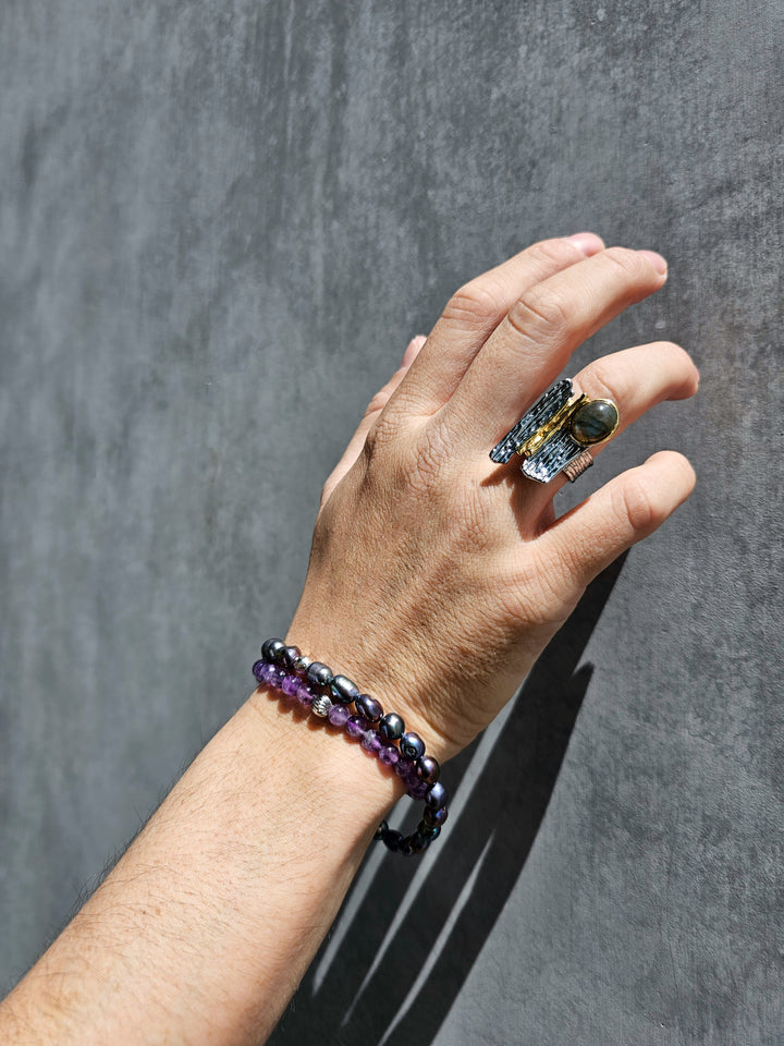 Deep Purple Freshwater Pearls Men's Bracelet MEB02