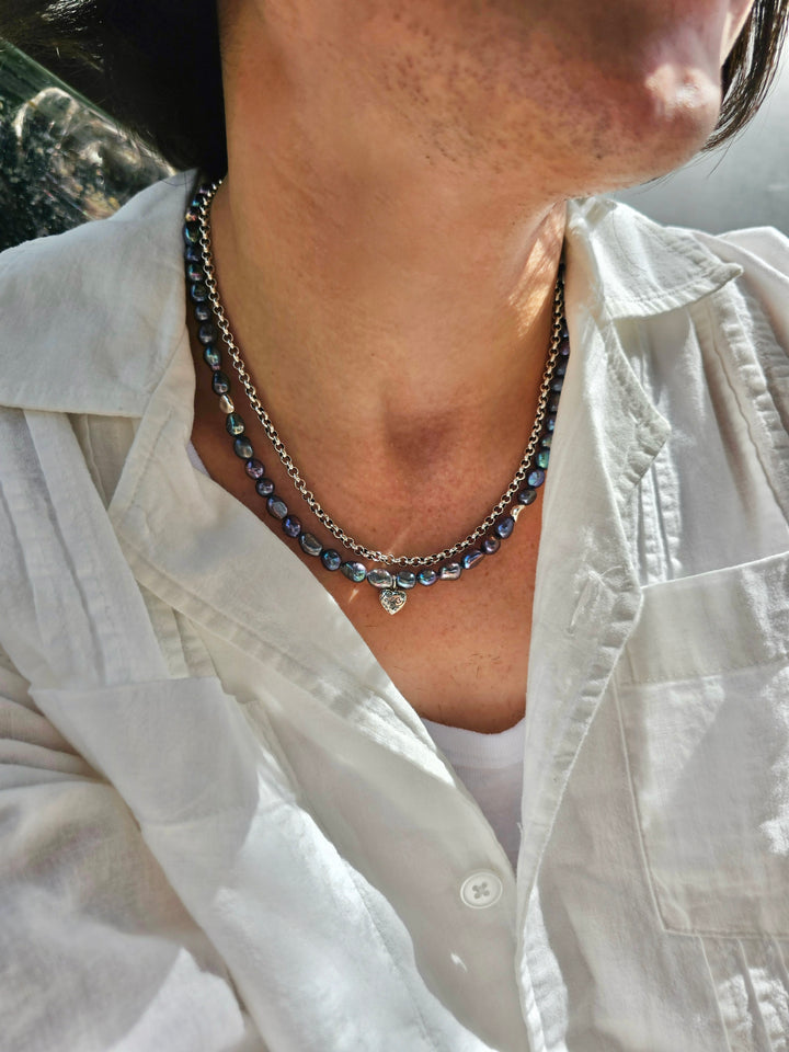 Irregular Purple Freshwater Pearls Mens Necklace MEN03
