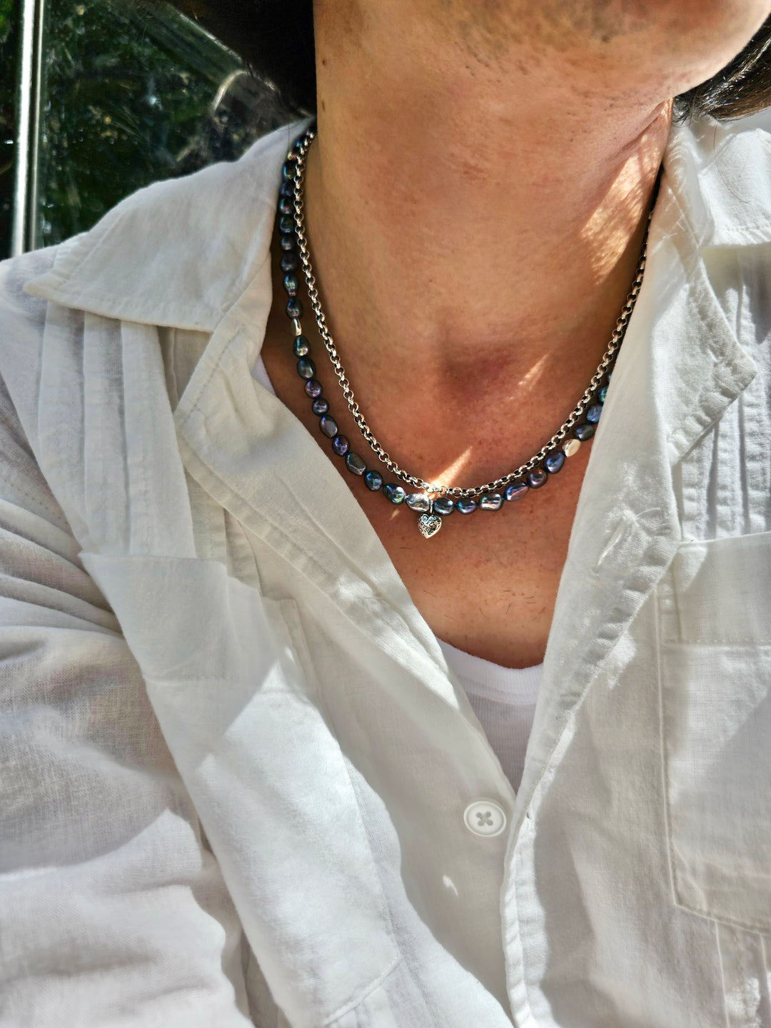 Irregular Purple Freshwater Pearls Mens Necklace MEN03