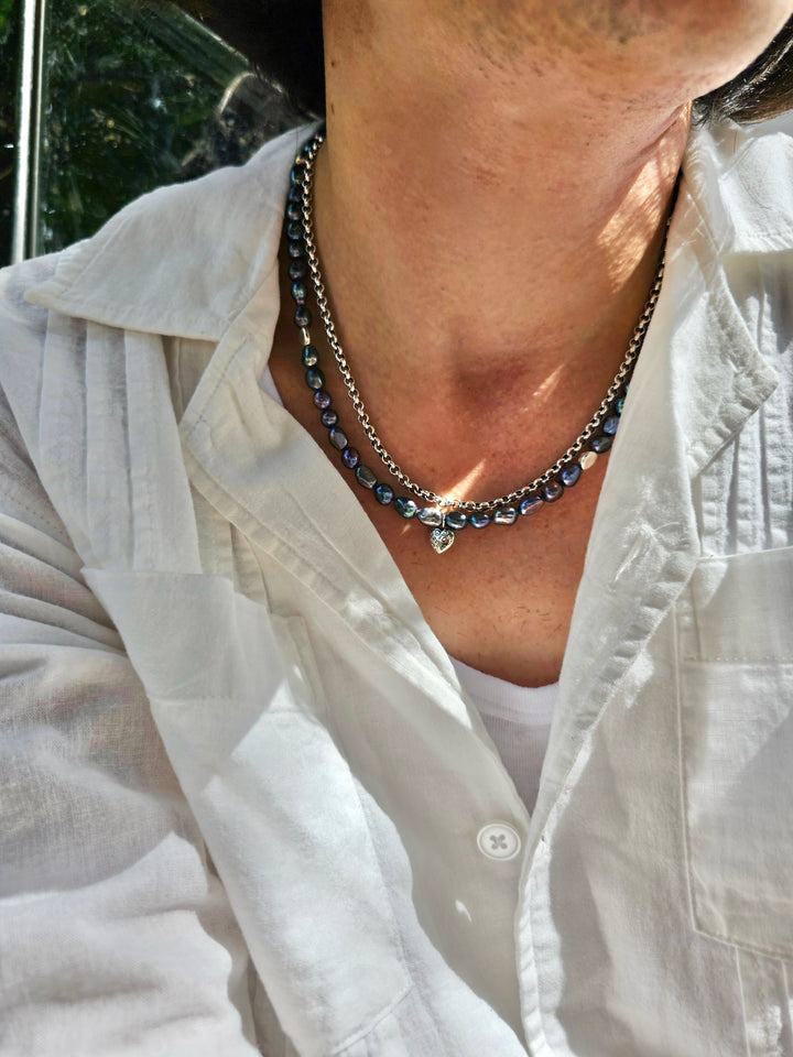 Irregular Purple Freshwater Pearls Mens Necklace MEN03