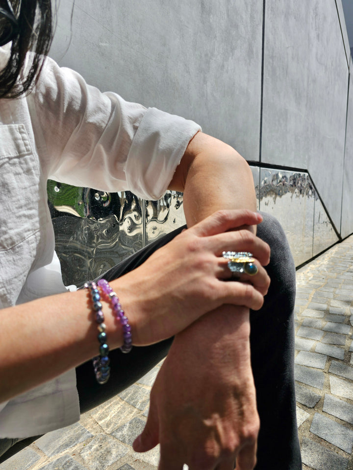 Deep Purple Freshwater Pearls Men's Bracelet MEB02