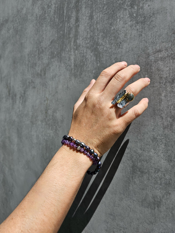 Deep Purple Freshwater Pearls Men's Bracelet MEB02