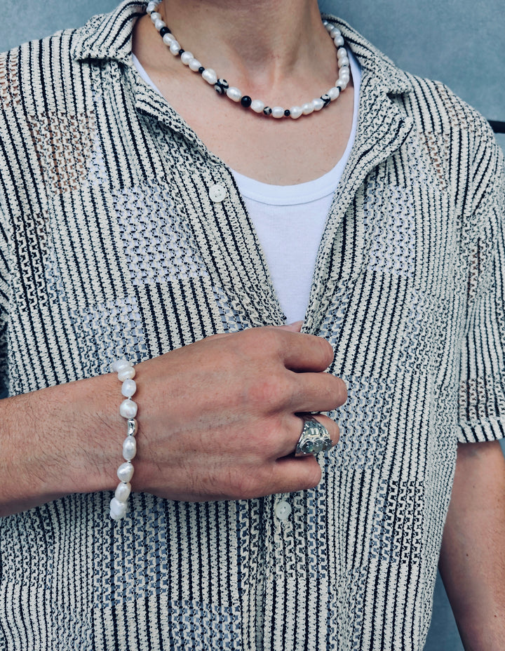Freshwater Pearls With Sterling Silver Men's Bracelet MEB04