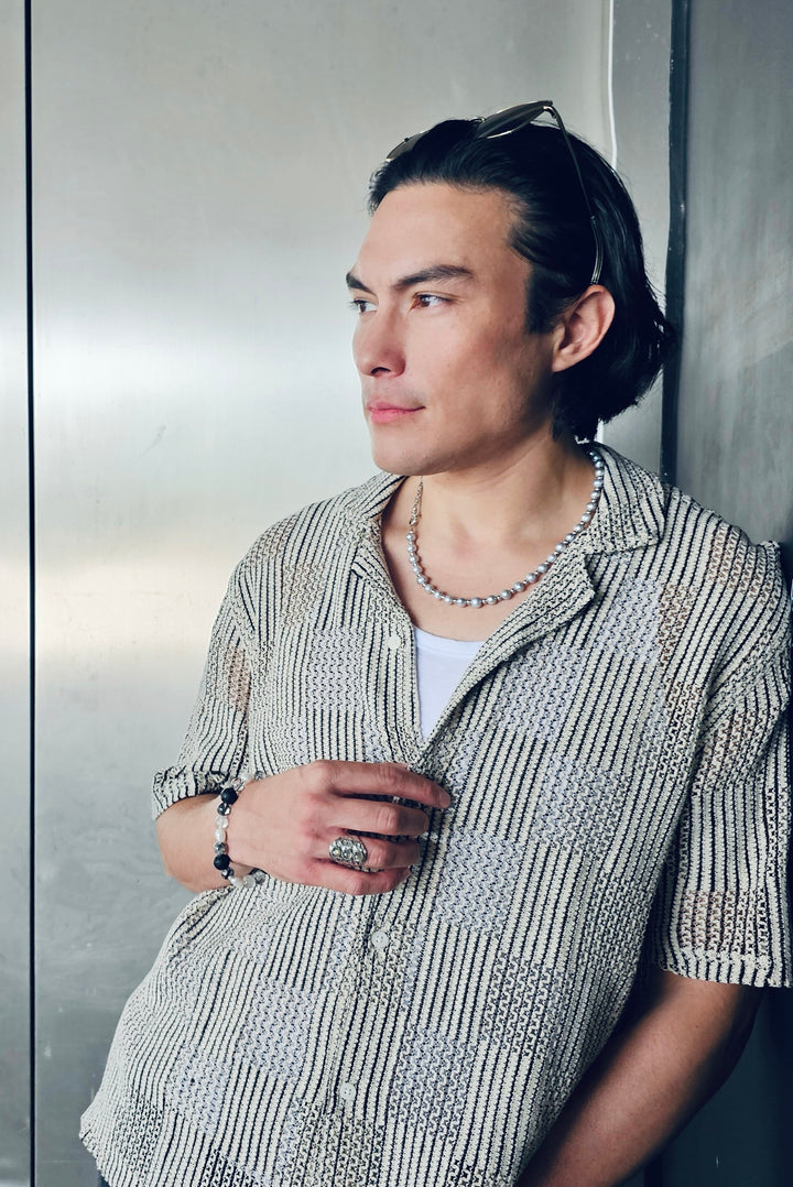 Grey Freshwater Pearls With Chain Men's Necklace MEN05