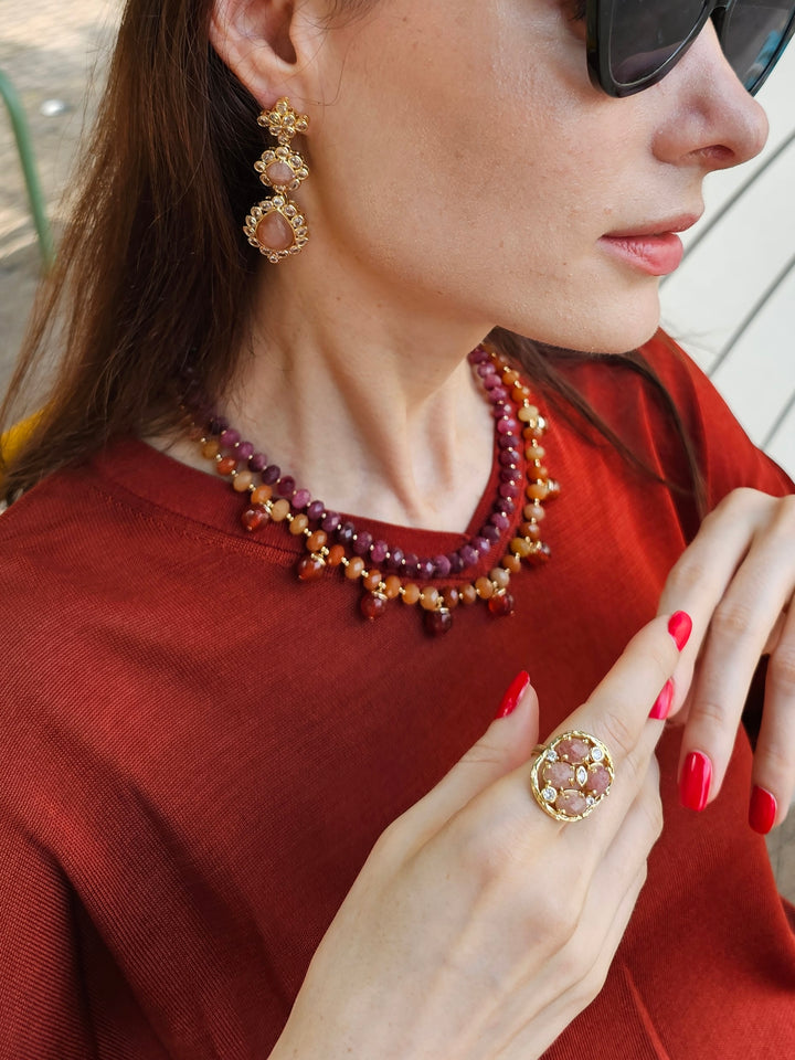 Red Agate Double Layers Statement Necklace NN021