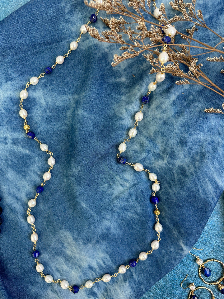 Freshwater Pearls With Lapis Multi-Way Necklace KN021 - FARRA