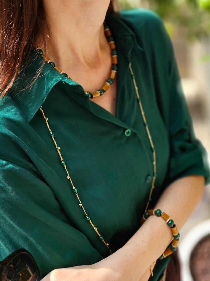 Golden Coral With Green Malachite Necklace NN037