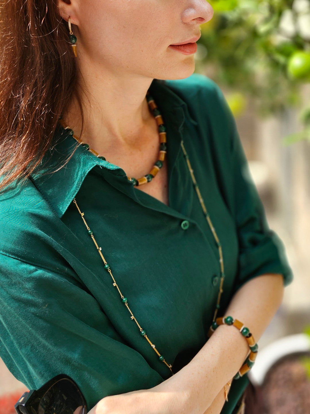 Malachite Minimalist Long Necklace NN030