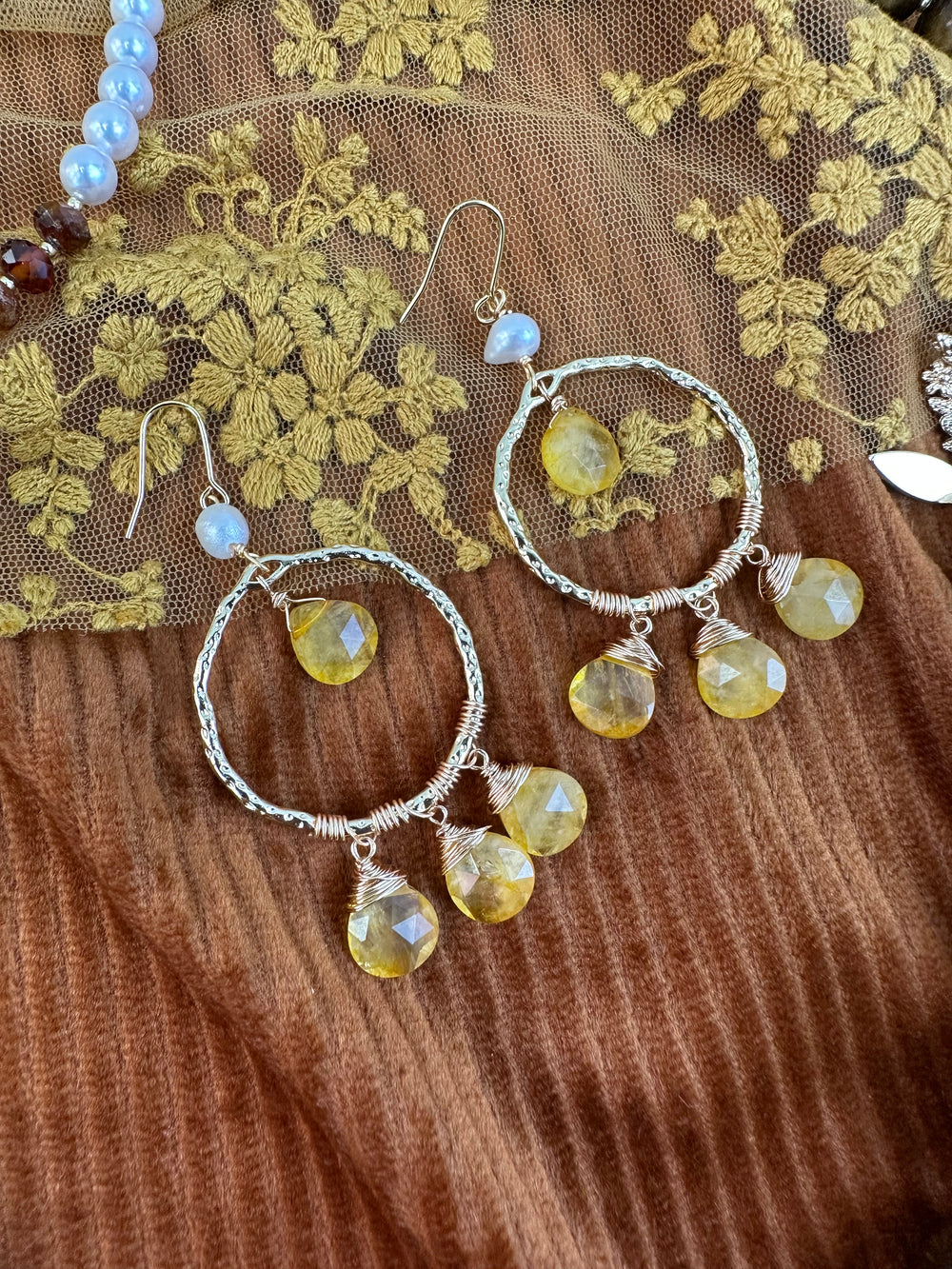 Bohemian Style Yellow Opal Freshwater Pearl Dangle Earrings KE021 - FARRA