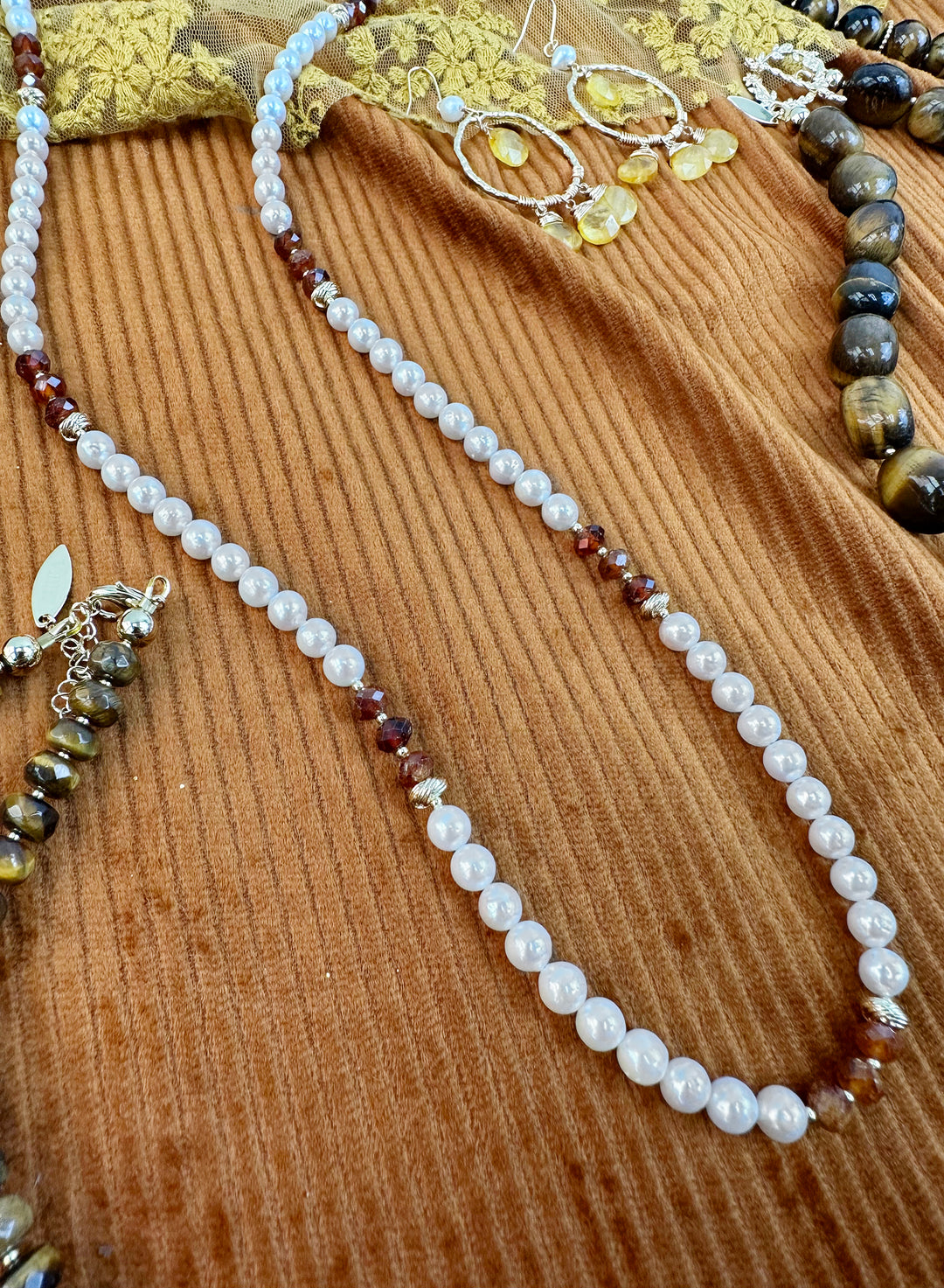 Freshwater Pearls With Orange Garnet Multi-Way Necklace KN036 - FARRA