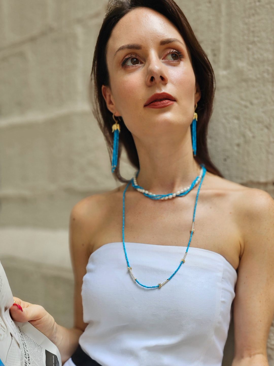 Natural Blue Turquoise Minimalist Long Necklace NN043