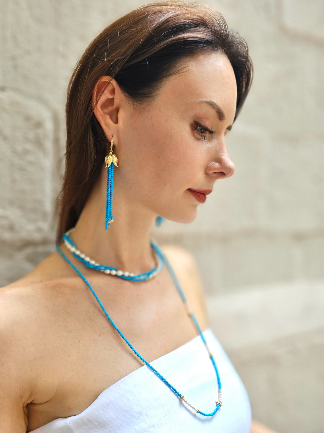 Natural Blue Turquoise Tassel Earrings NE042