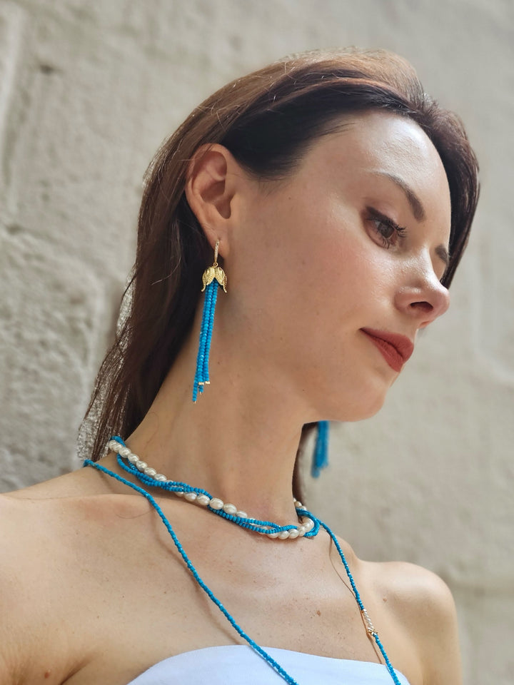 Natural Blue Turquoise Tassel Earrings NE042