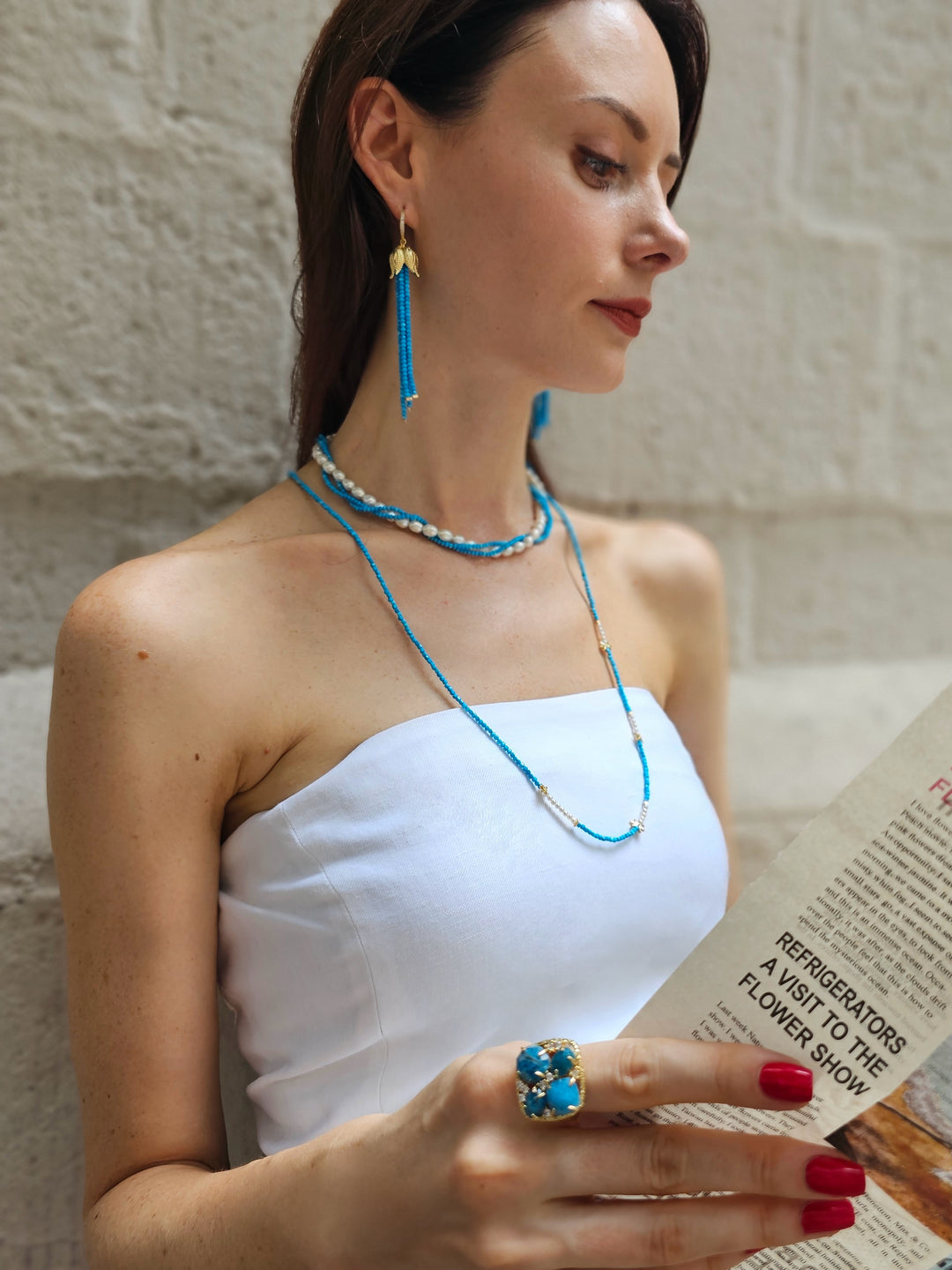 Freshwater Pearls With Blue Turquoise Twisted Necklace NN046