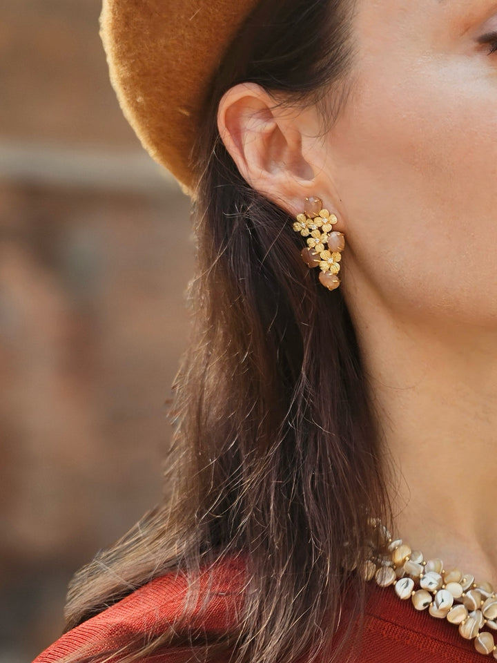 Flower Orange Agate Statement Earrings NE010