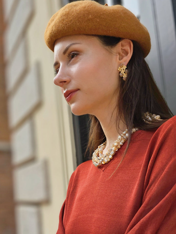 Flower Orange Agate Statement Earrings NE010