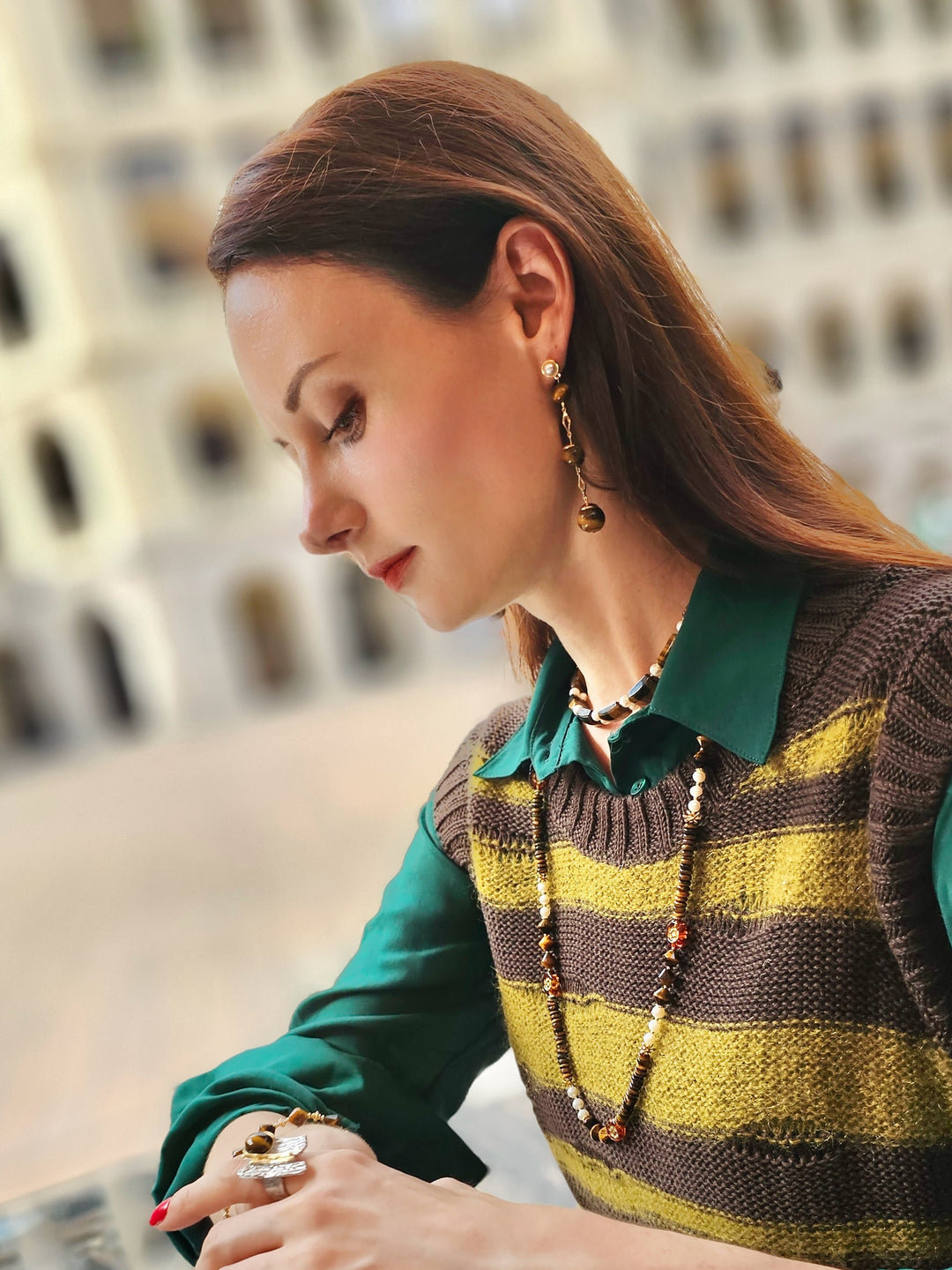 Rectangle Tiger Eye Stone With Freshwater Pearls Choker NN025