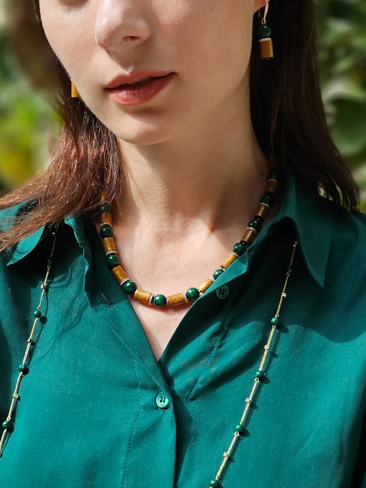 Golden Coral With Green Malachite Necklace NN037