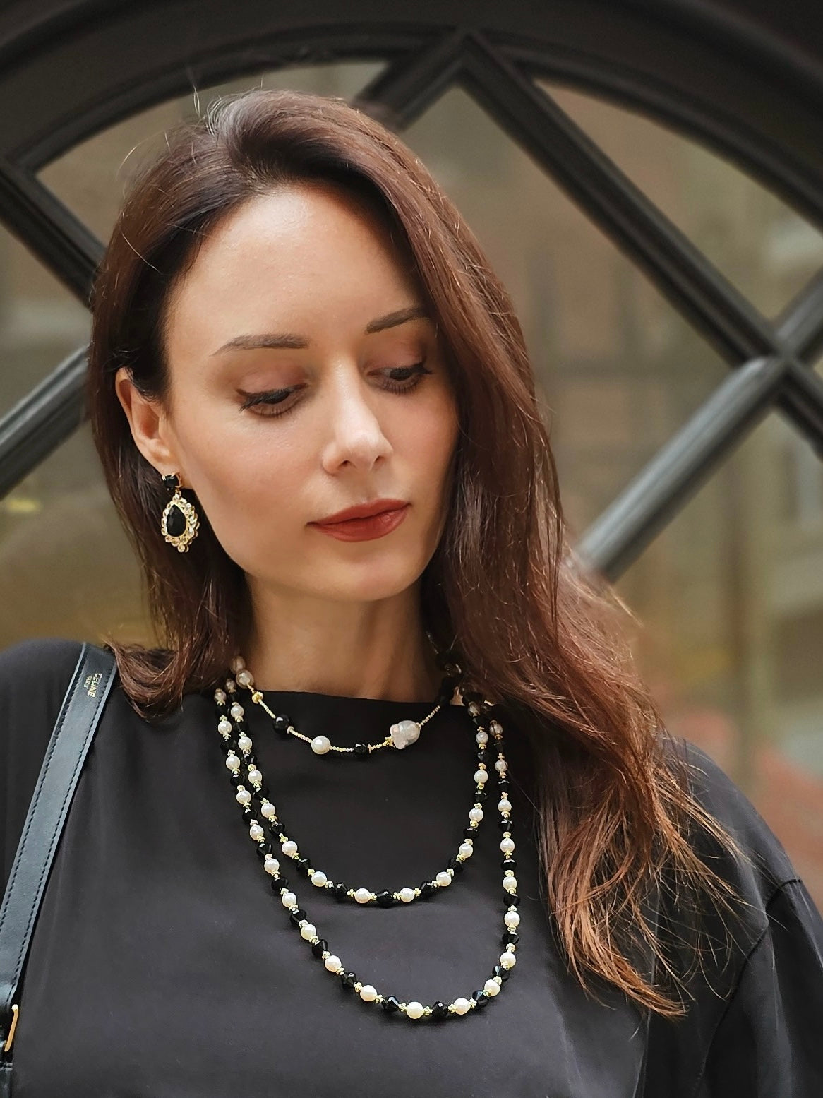 Must Have Black Obsidian and White Pearls Versatile Long Necklace
