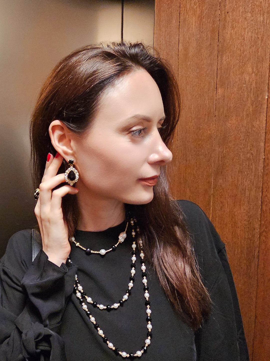 Black Agate Settings Statement Earrings NE003